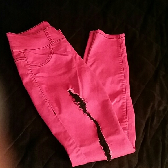LOVEsick Hot Pink Destroyed Super Skinny Jeans - Picture 3 of 5